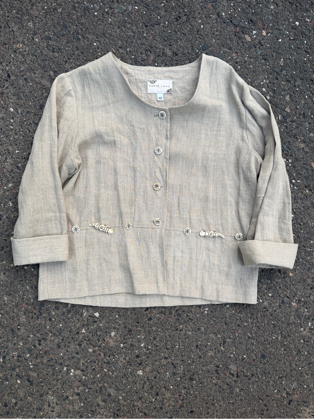 Earth Song Light Beige Button-Front Linen Jacket